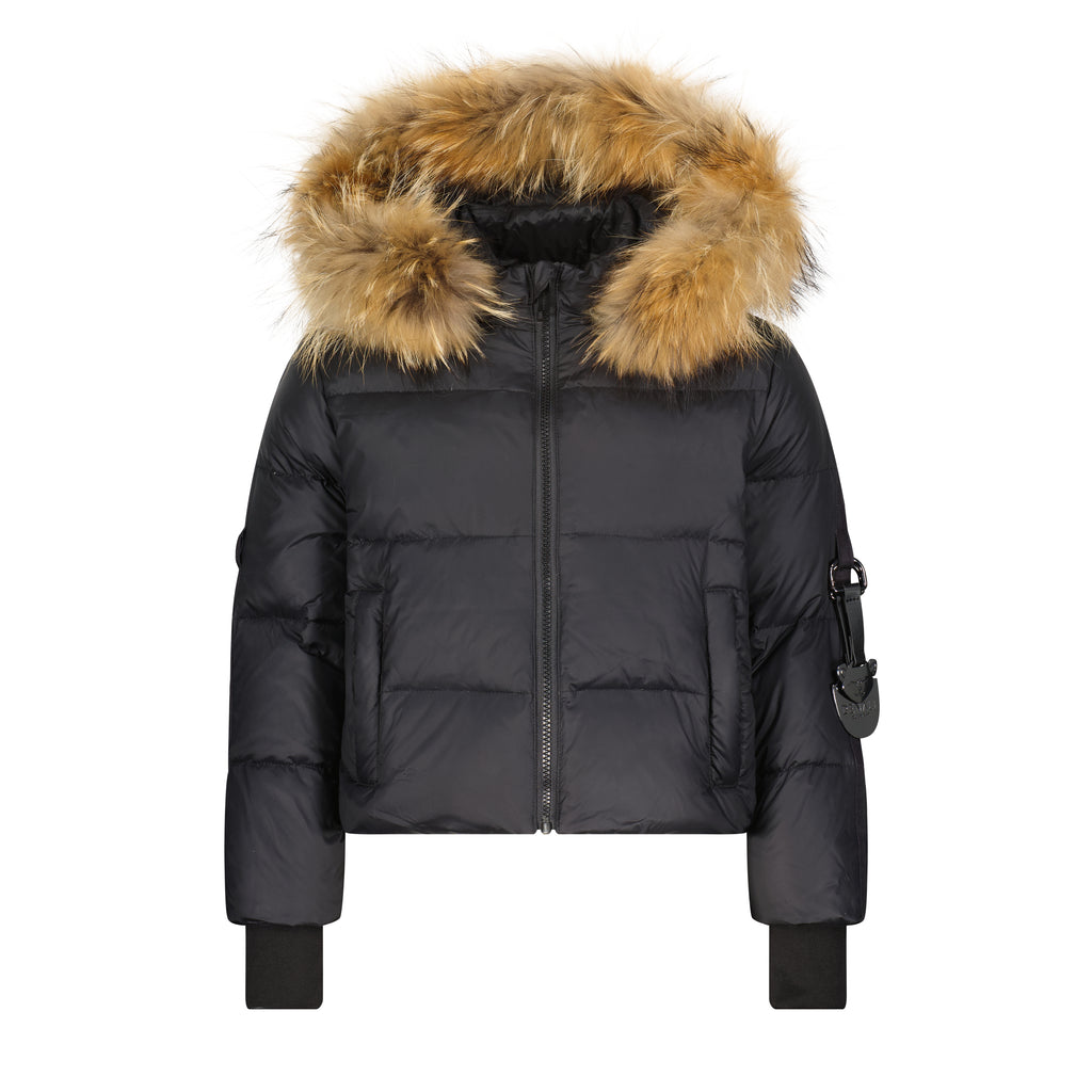 Denali Outerwear Child Classic Black Coat with fur and Keychain Detail