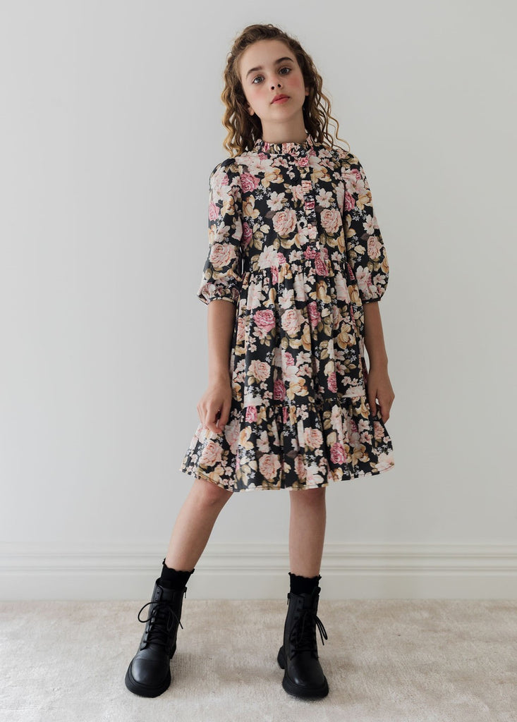Petite Amalie Cord Velvet  Romantic Floral Print Dress