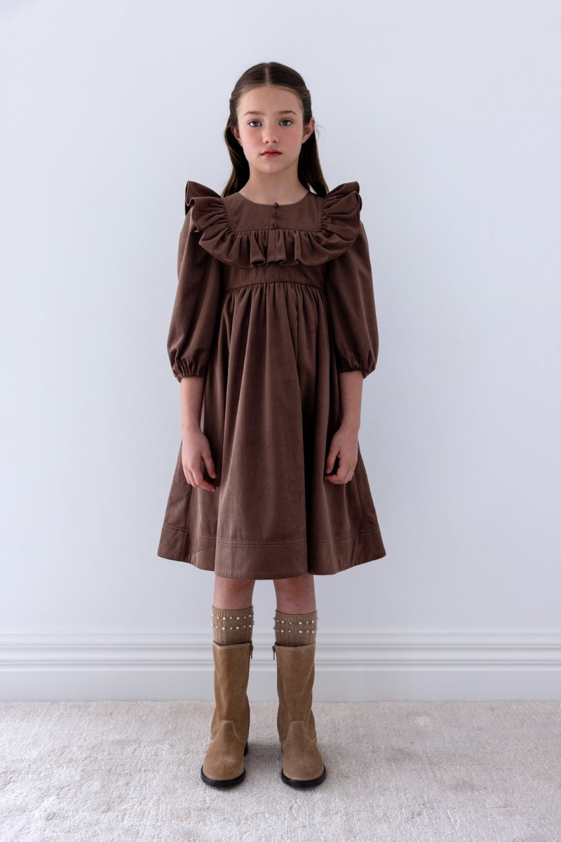 brown dress ruffle Petite Amalie Yoke Cord Chocolate 6Y / Size:5M Rent Bridal Pittsburgh | Exquisite it offers both structure