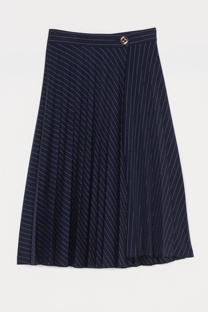 Twinset Long Pleated Classic Blue/ Stripe Off White Skirt