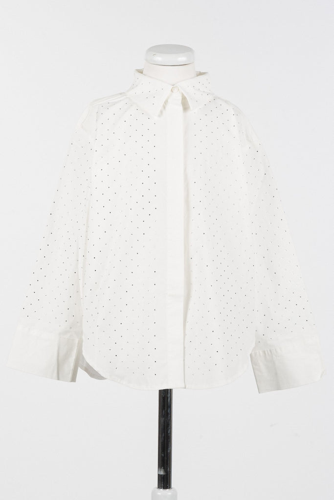 Twinset Poplin with Rinestones Off White Shirt