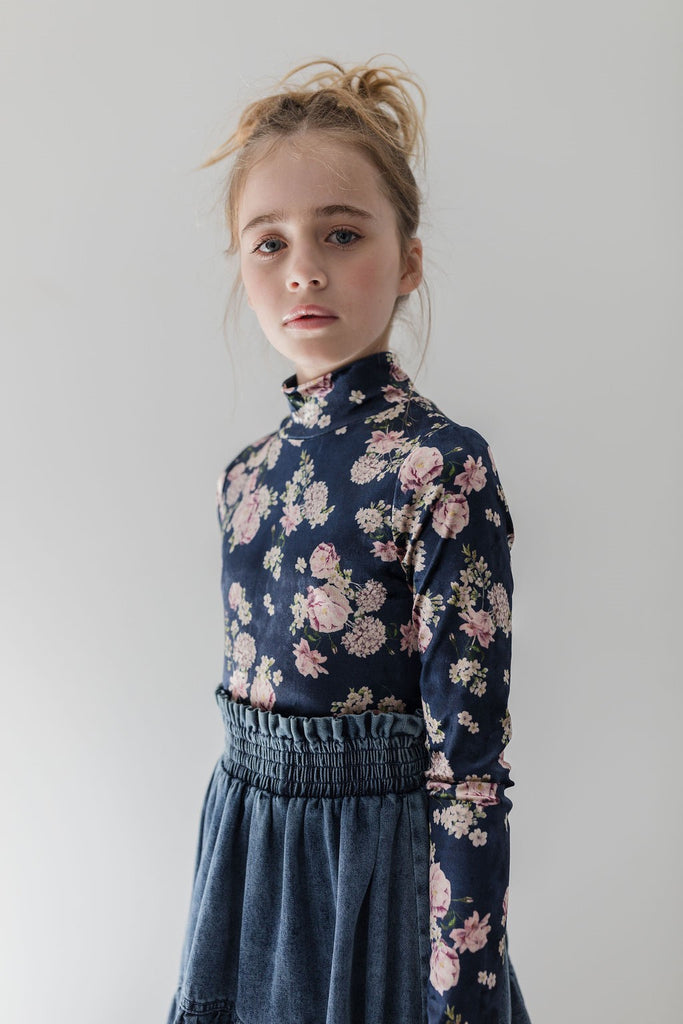 Steph the Label by Petit Amalie Velvet Knit Lilac Floral Print Top