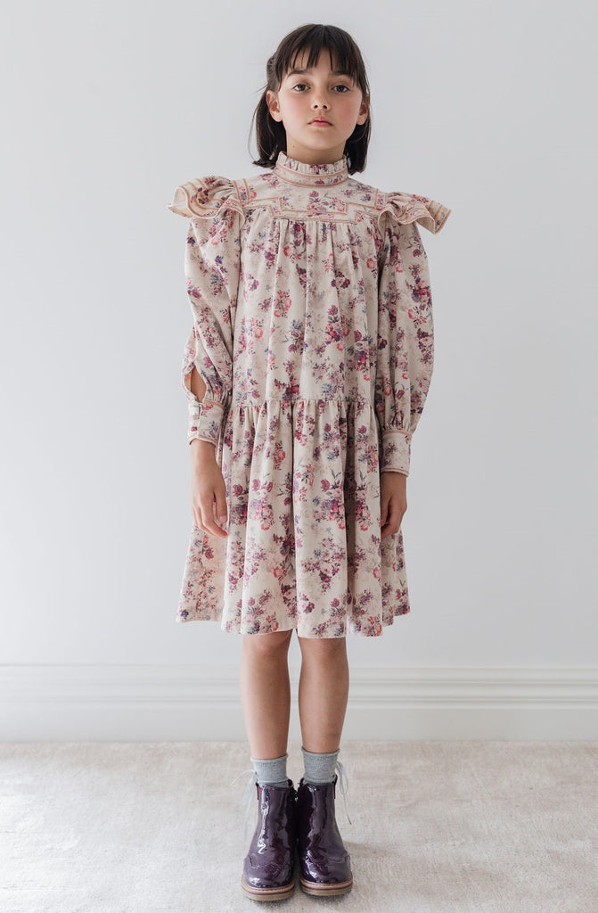 Steph the Label by Petit Amalie  Antique Floral Print Cord Dress