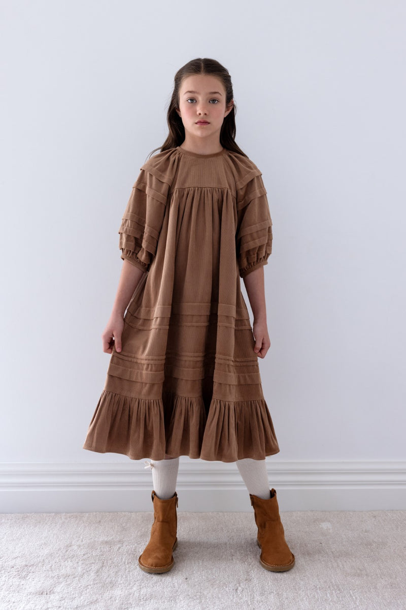 brown dress girls Steph by Petite Amalie Cord Pleat Caramel 8Y / Caramel Color:SEASHELL PINK occasion:night-out Bridal Party Uk Based in style
