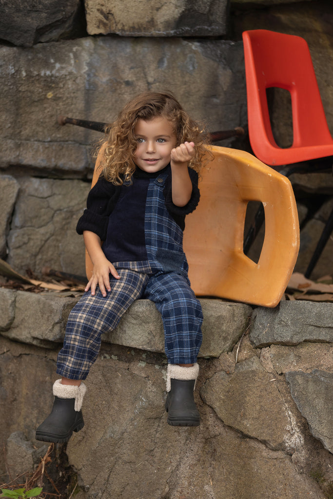 Limited Edition Denim Plaid Navy Romper