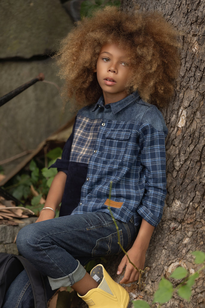 Limited Edition Denim Plaid Boys Navy Shirt