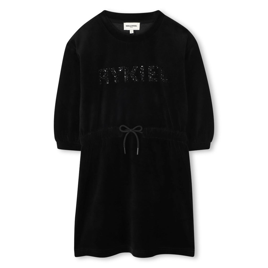 Sonia Rykiel Enfant Logo 3/4 Sleeve Black Dress