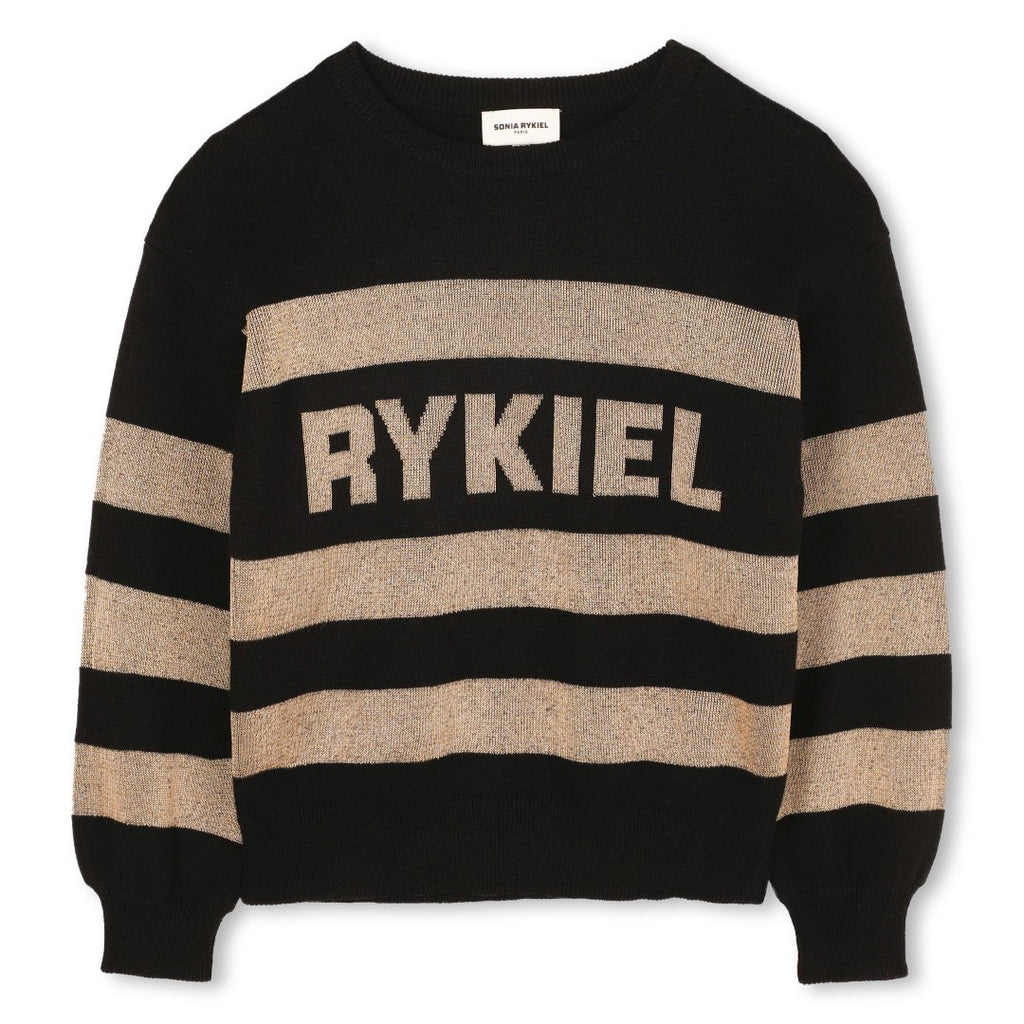 Sonia Rykiel Enfant Striped Logo Black Gold Sweater