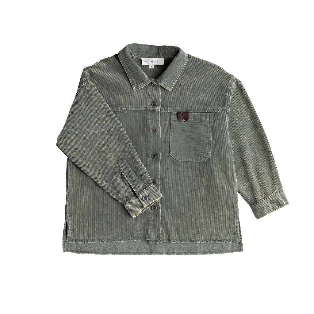 Birnham on the Sea Boys Corduroy Oversized Moss Green Shirt