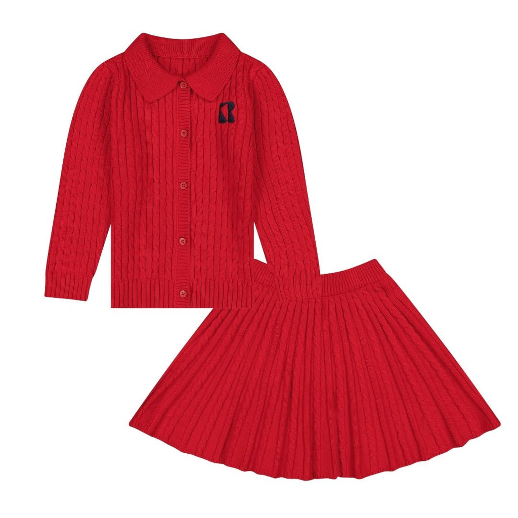 Retrokid Aspen Cable Knit Red Collar Sweater + Skirt Set