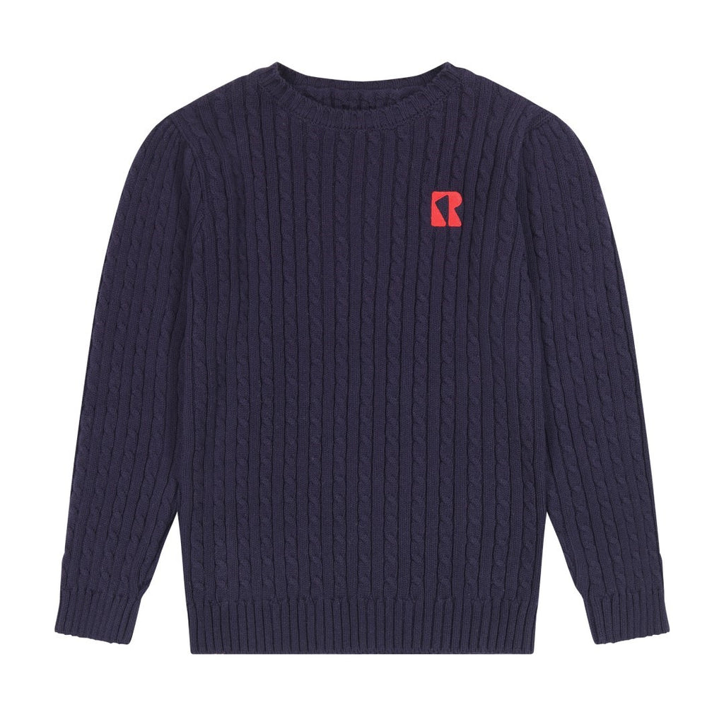 Retrokid Aspen Cable Knit Crewneck Navy Sweater
