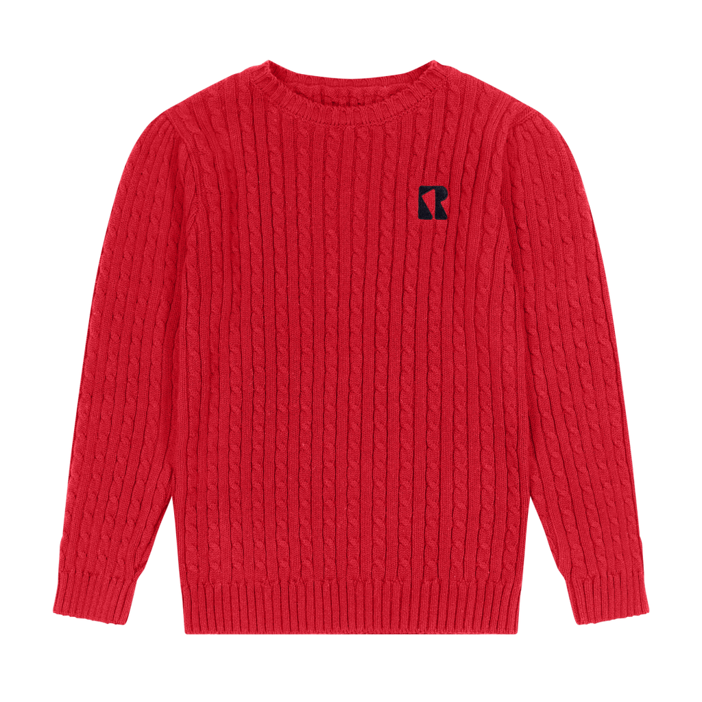 Retrokid Aspen Cable Knit Crewneck Red Sweater