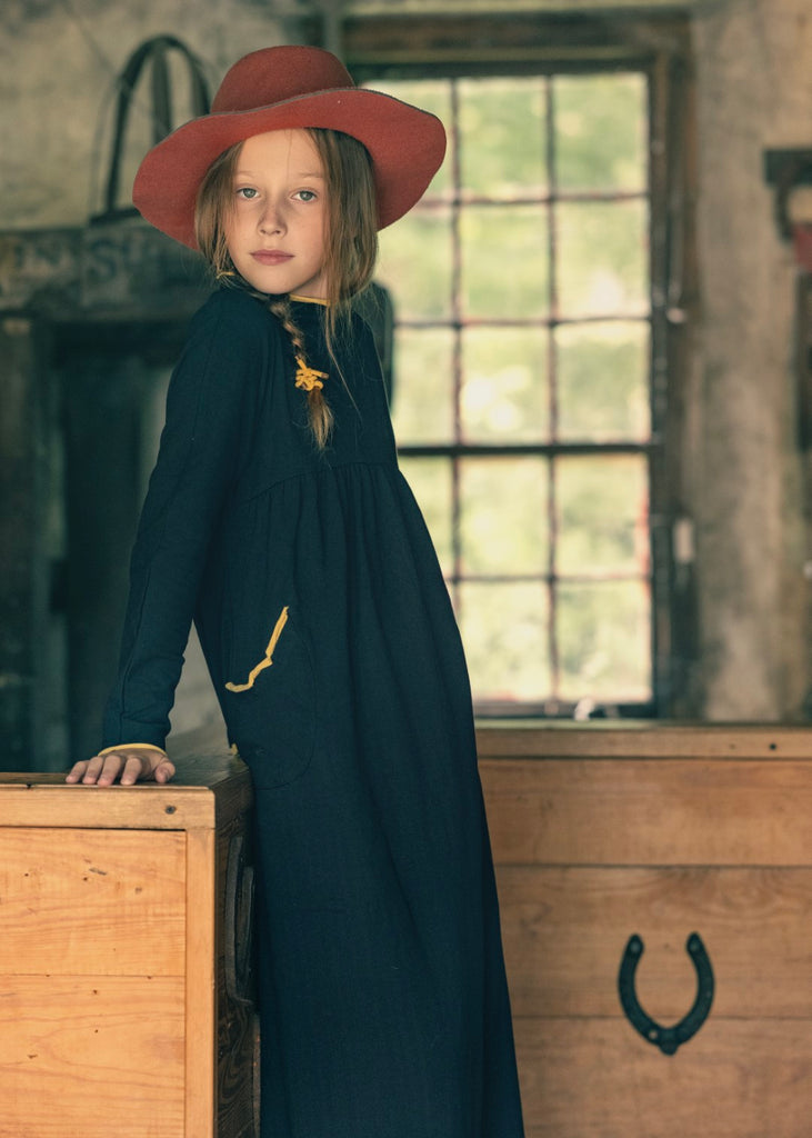 Ba & Na Girls Cotton Black Maxi Dress with Yellow Trim