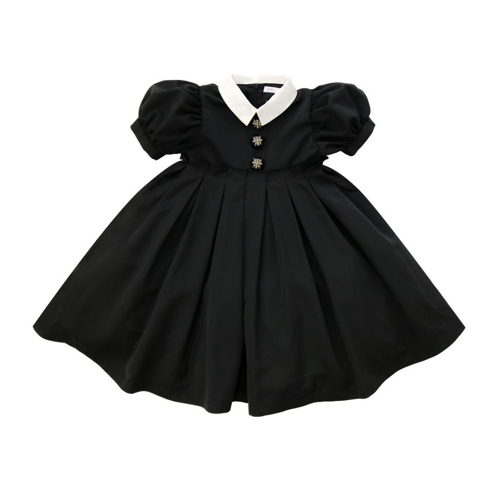 Coco Blanc Taffeta Short Sleeve Black Dress