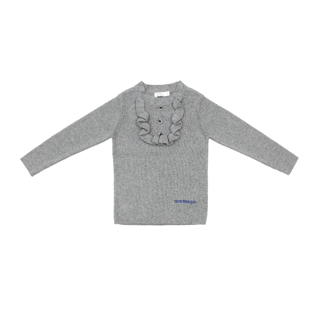 Coco Blanc Ruffle Bib Grey Sweater
