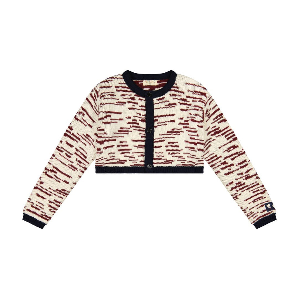 Retrokid Chunky Knit Crop Cream/ Burgundy Cardigan