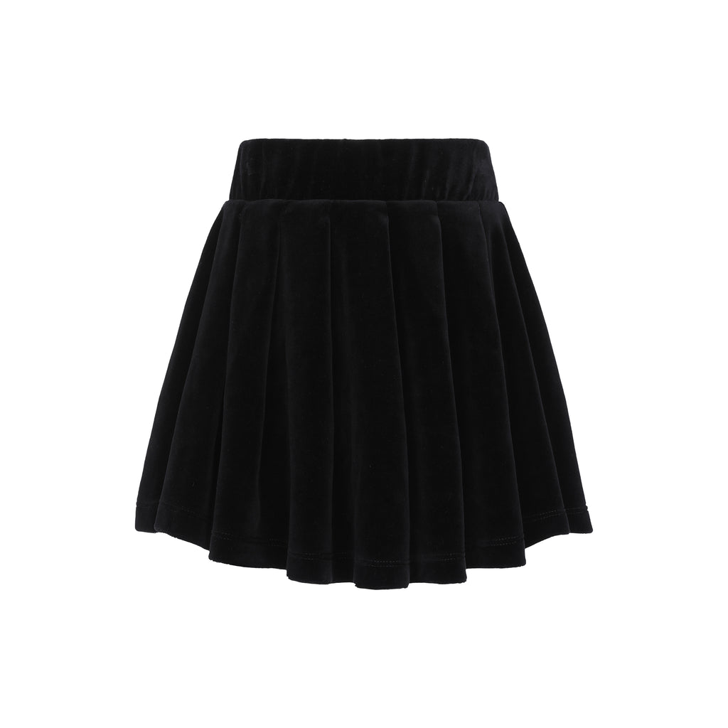 Little Parni Velour Pleated Black Skirt K542