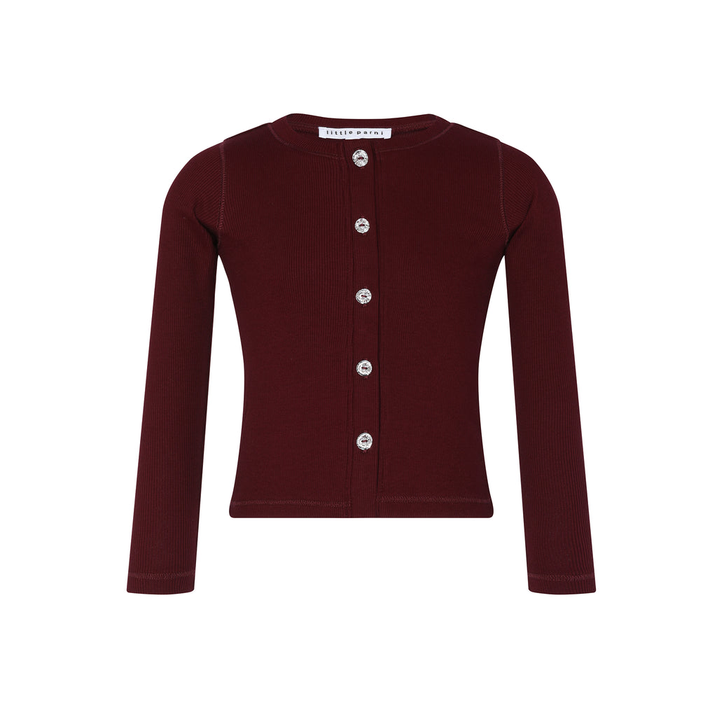 Little Parni Rhinestone Burgundy Cardigan K545