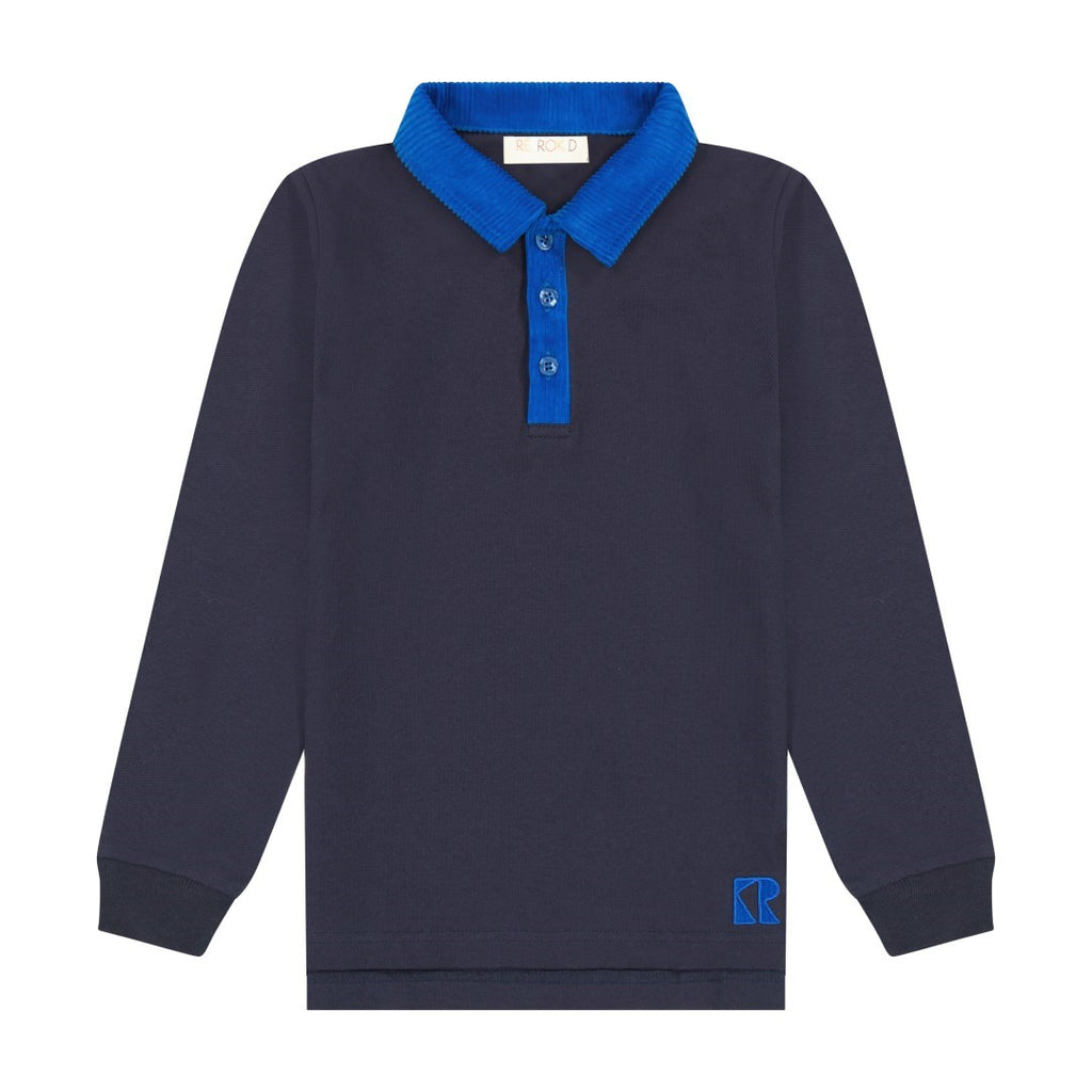 Retrokid Boys Corduroy Collar Navy/ Cobalt Polo