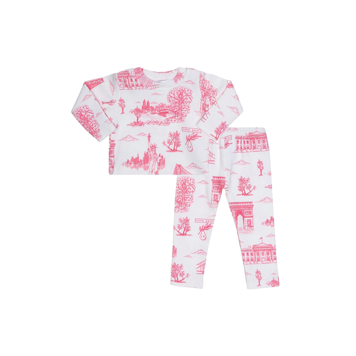 Little Parni Toile Doll Pajamas D05 - Ivory/Pink Little Parni Toile Doll Pajamas D05 - Ivory/Pink