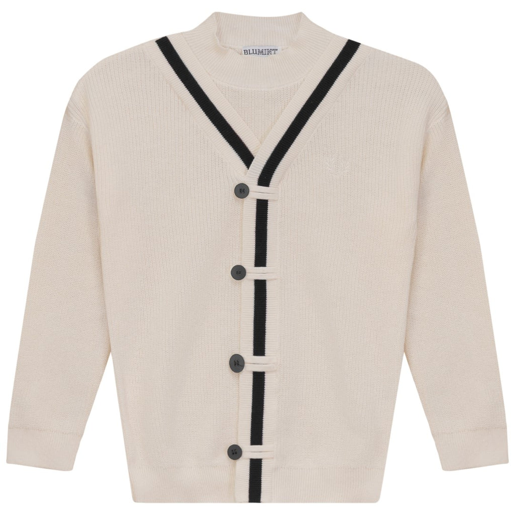 Blumint Contrast Trim Mock Neck Cream/Black Cardigan