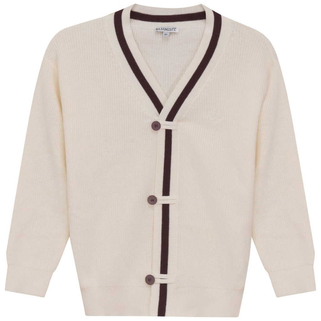 Blumint Contrast Trim Cream/Burgundy Cardigan
