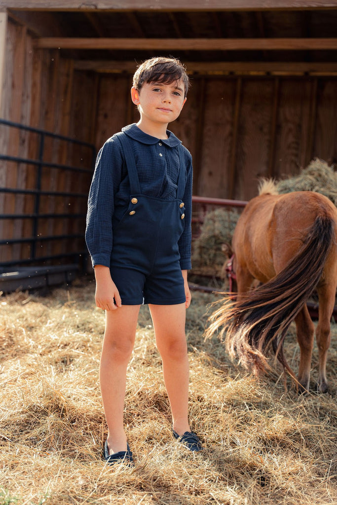 Mini Nod Boys Short Navy Overalls with Shirt