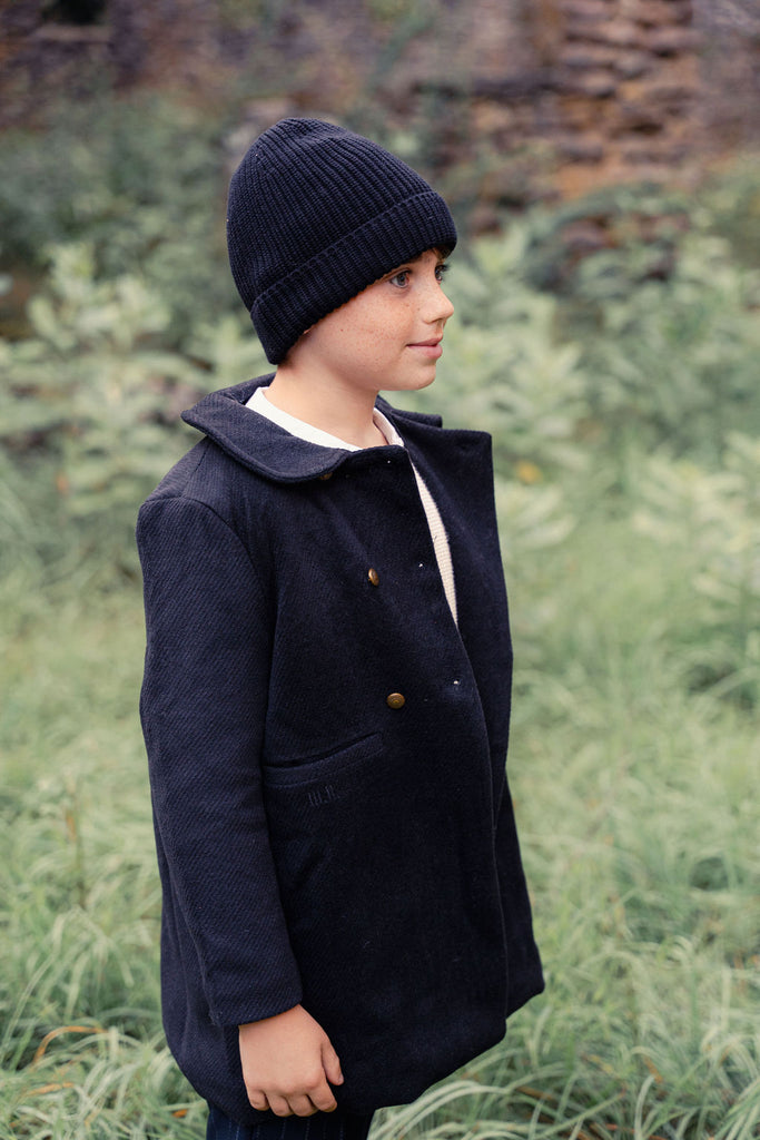 Mini Nod Girl's Black Rounded Collar Coat  + Hat
