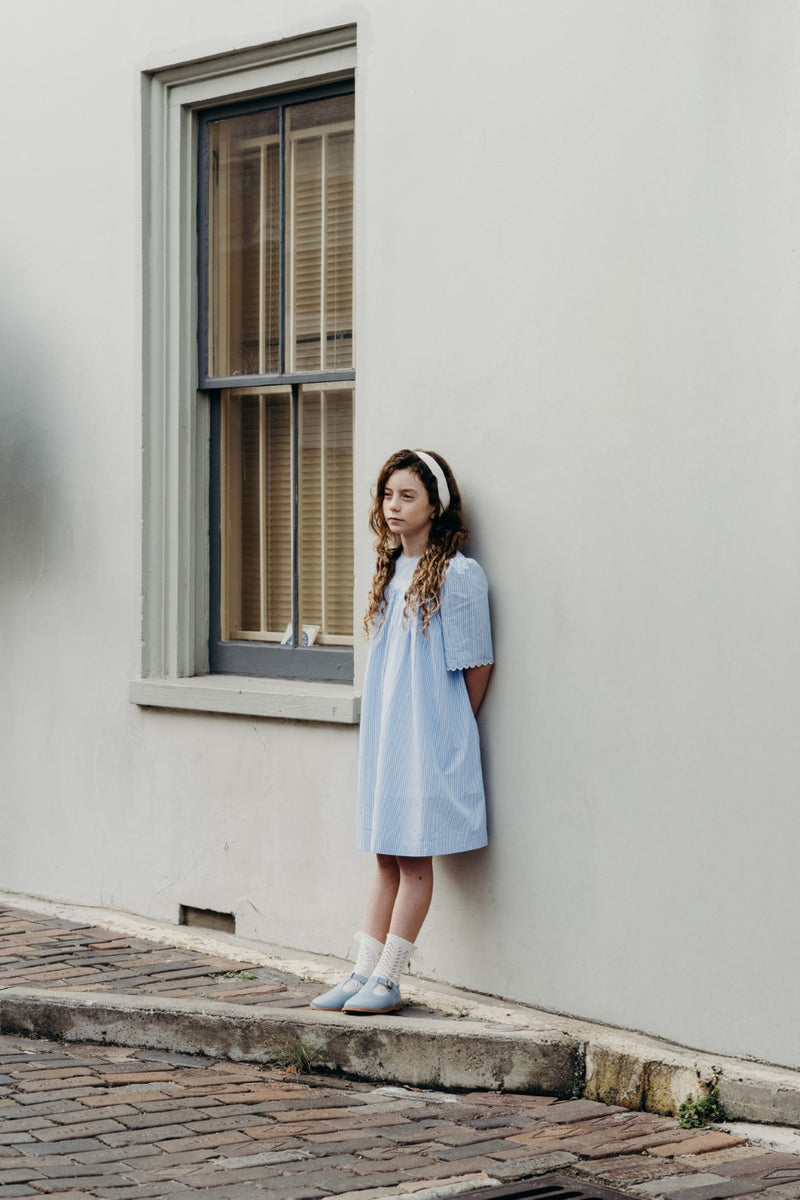 baby blue dress for girl Sweet Threads Lina Light 6Y / Blue Navy Blue and Silver dressing table cabinet and belt detail Available Size:6x8