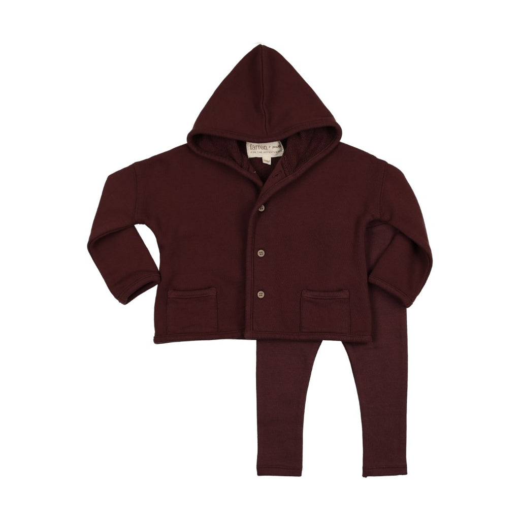 Farren and Me Hooded Washed Burgundy Cardigan Set
