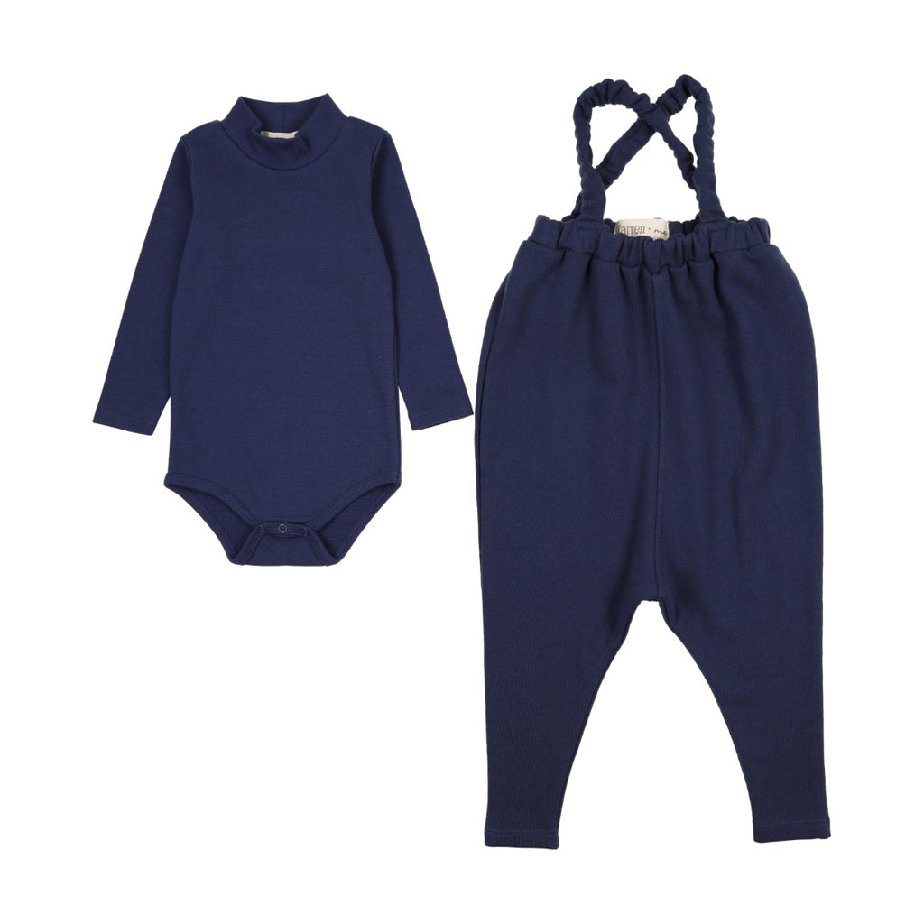 Farren and Me French Terry Overall and Mockneck Onesie Washed Blue Set