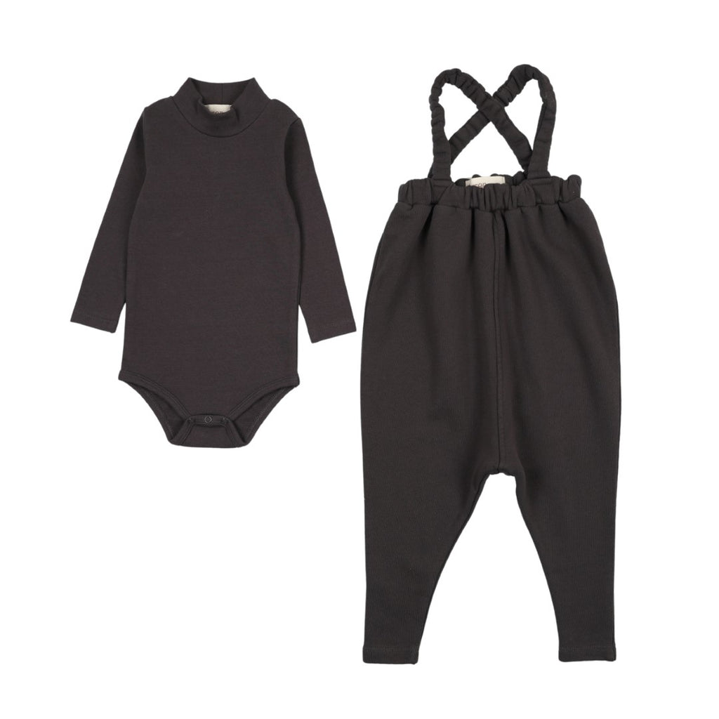Farren and Me French Terry Overall and Mockneck Onesie Washed Black Set