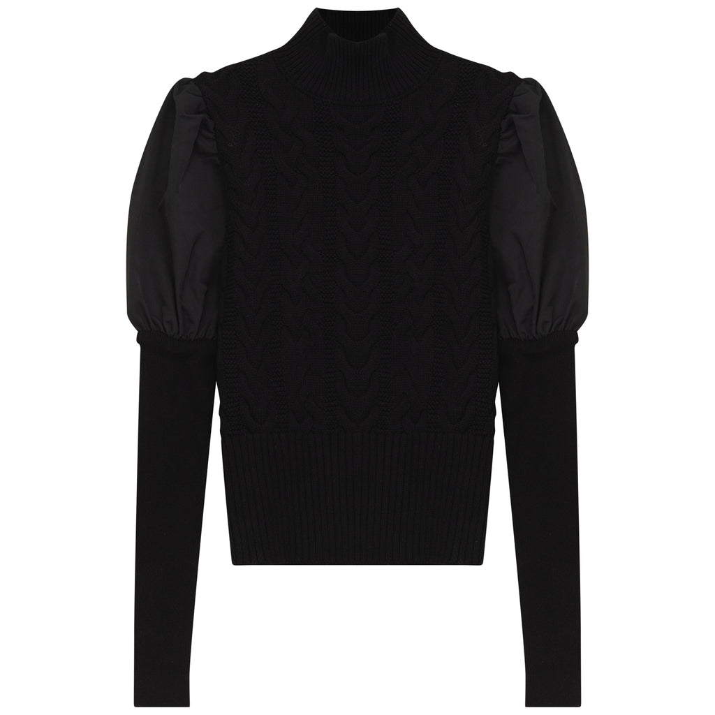 Gem Taffeta Sleeve Black Turtleneck