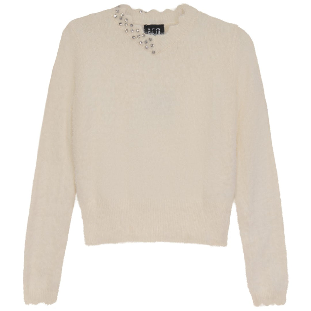 Gem Furry Scalloped Cream Sweater