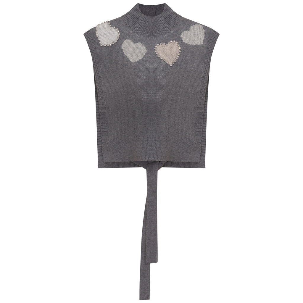 Gem Intarsia Tie Back Grey/Cream Vest