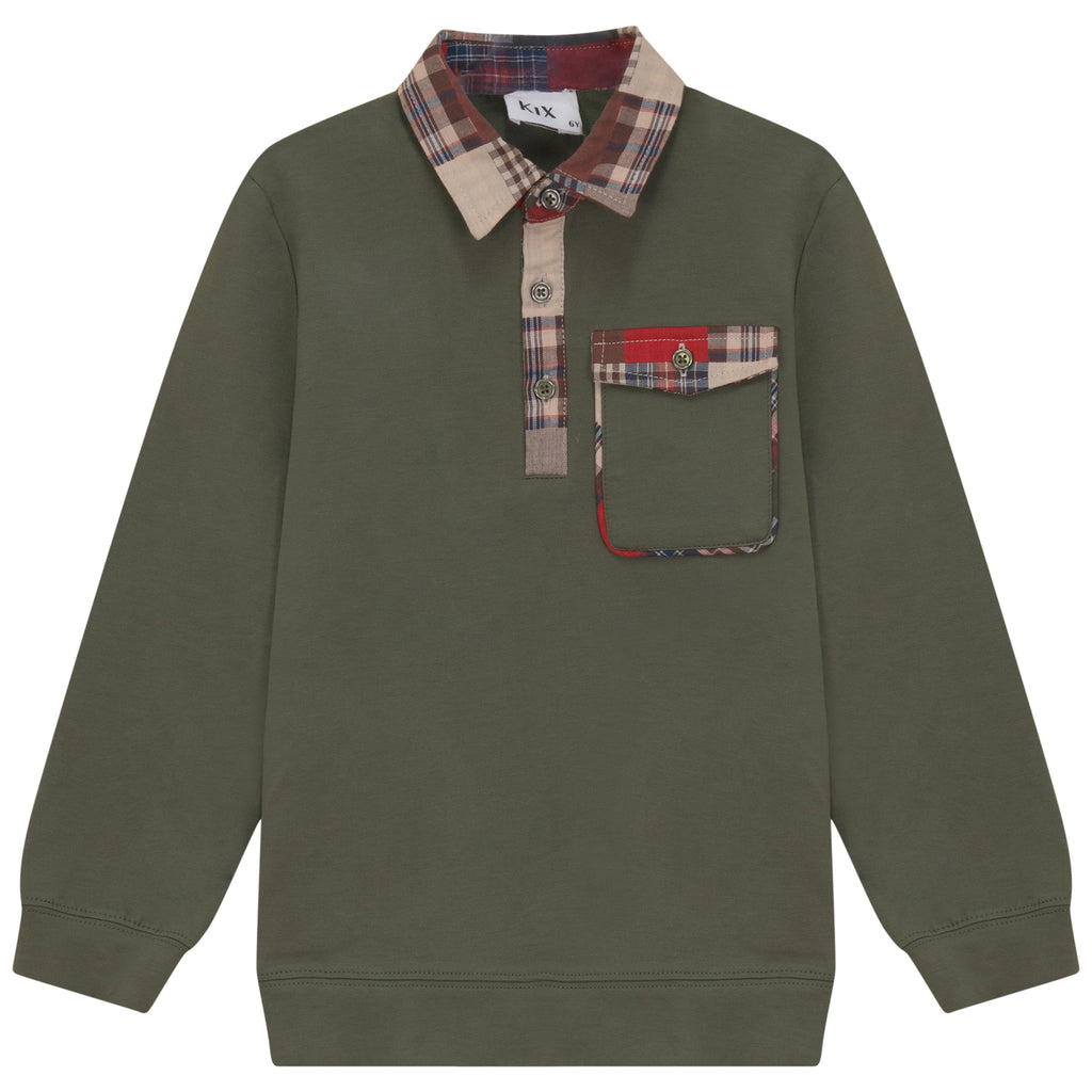 Kix Plaid Detail Green Polo
