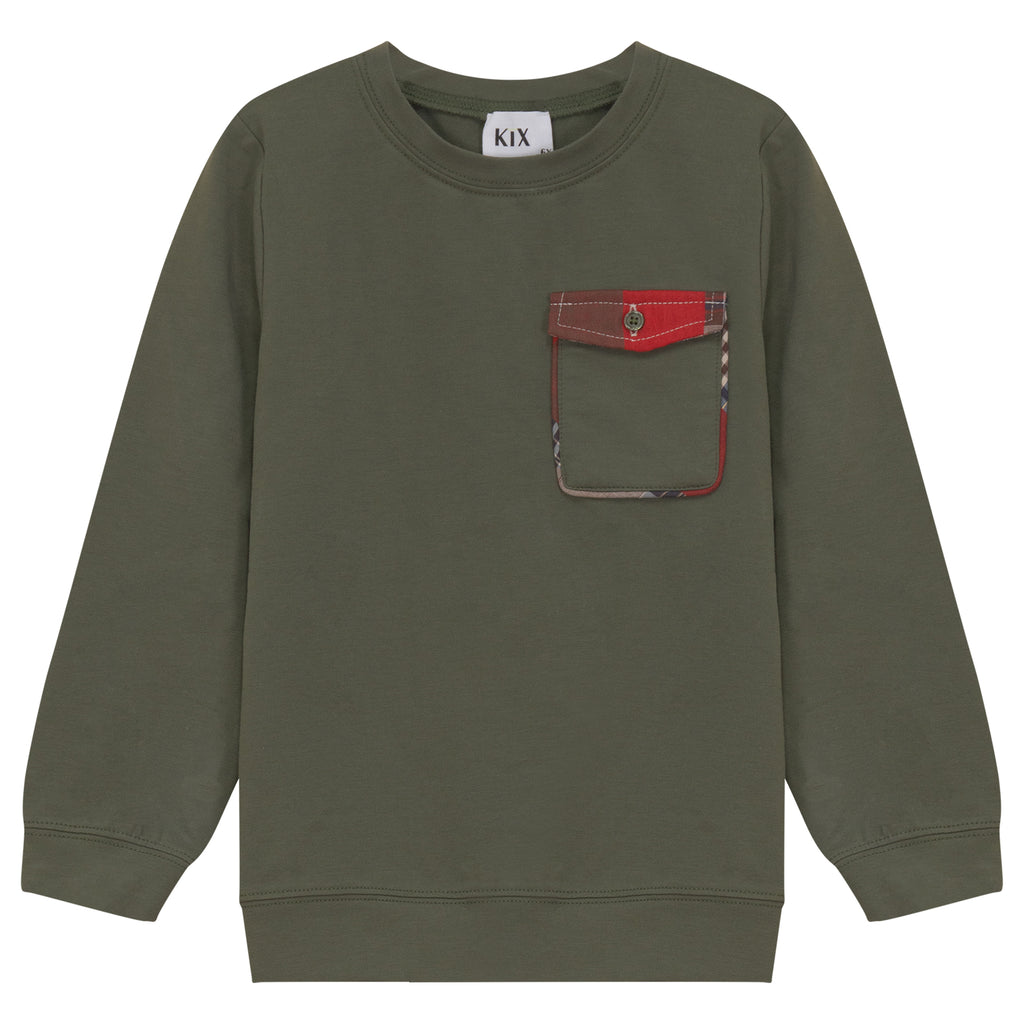 Kix Plaid Detail Green Sweatshirt