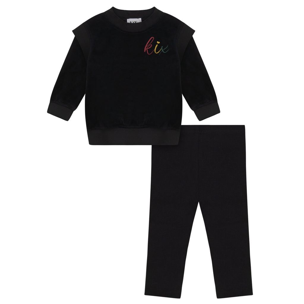 Kix Rib Edge Velour Black Girl Set