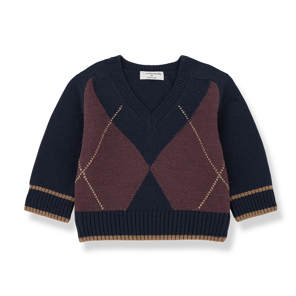 One More In The Family Argylle Dark Blue Pullover