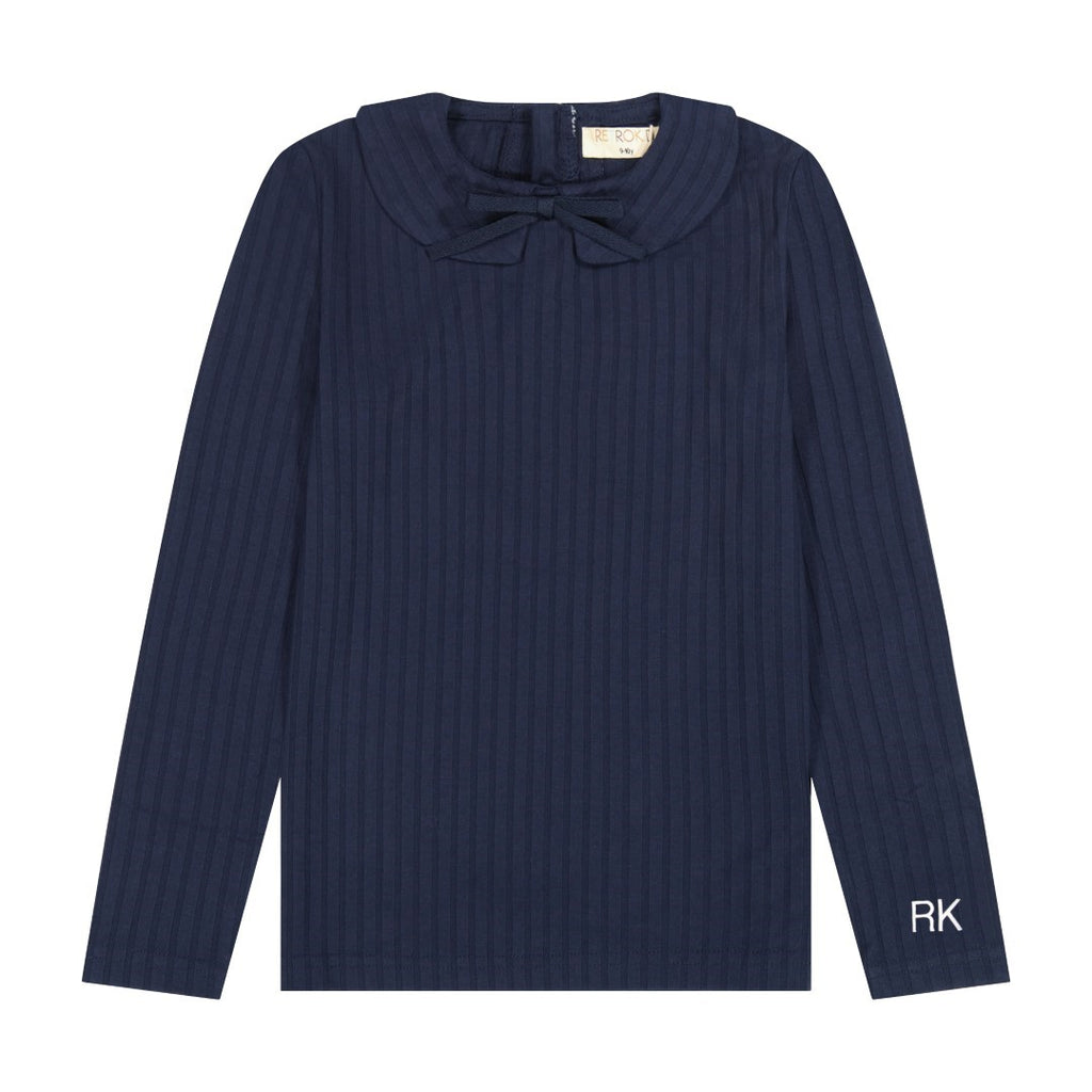 Retrokid Mae Ribbed Collar Navy Tshirt