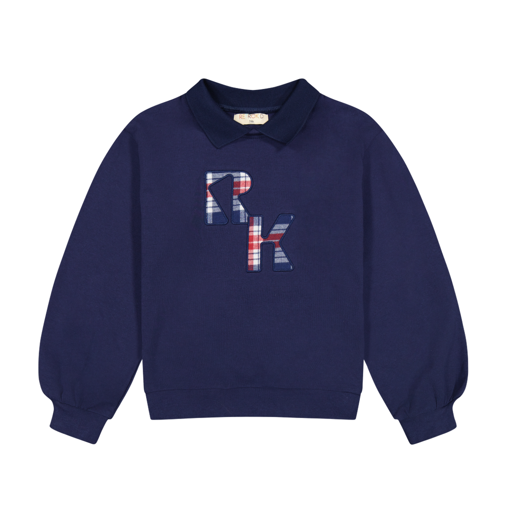 Retrokid Miles Plaid Logo Navy Collar Sweatshirt