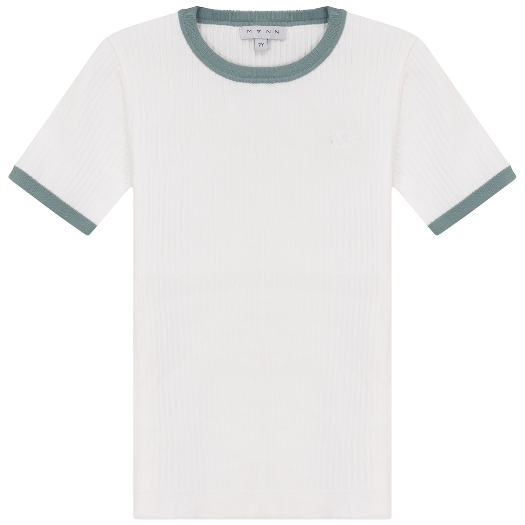 Mann Accent Trim Ribbed Shortsleeve White/Mint Sweater