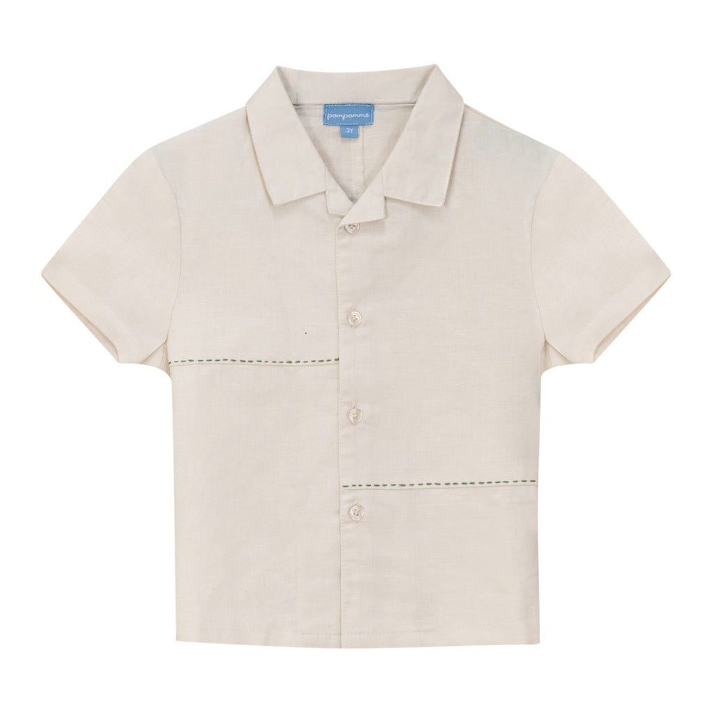 Pompomme Sand/ Mint Embroidery Stitched Shirt