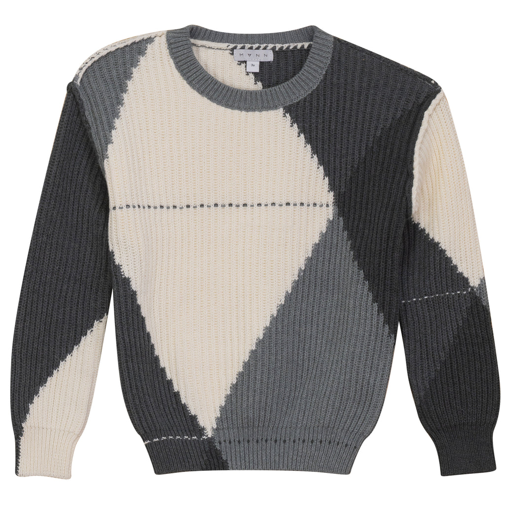 Mann Colorblocked Argyle Grey/ Cream Sweater