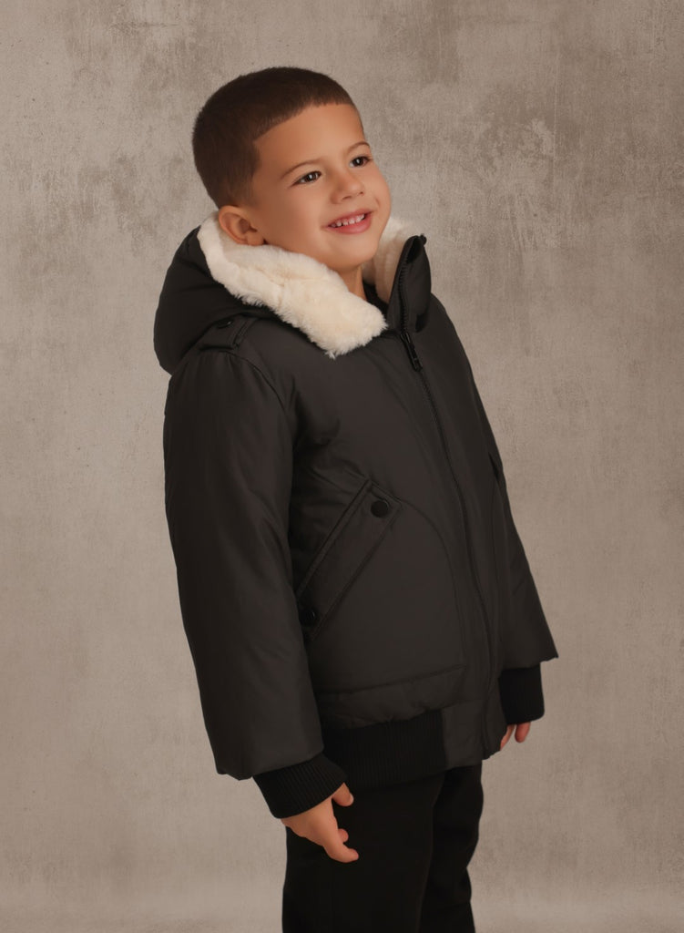 Raygo Boys Black Coat with White Fur