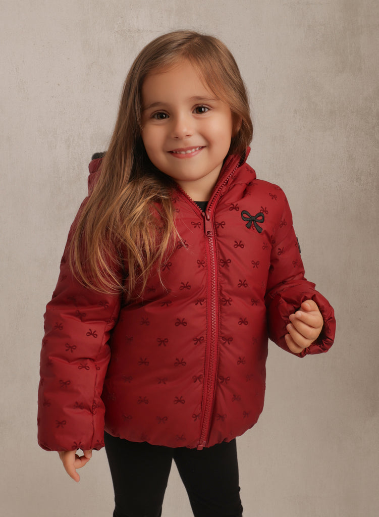 Raygo Embroidered All Bows Girls Red Coat