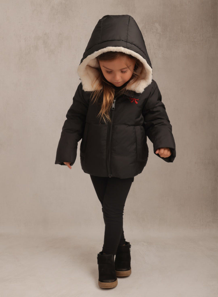 Raygo Embroidered Bow Girl Black Coat
