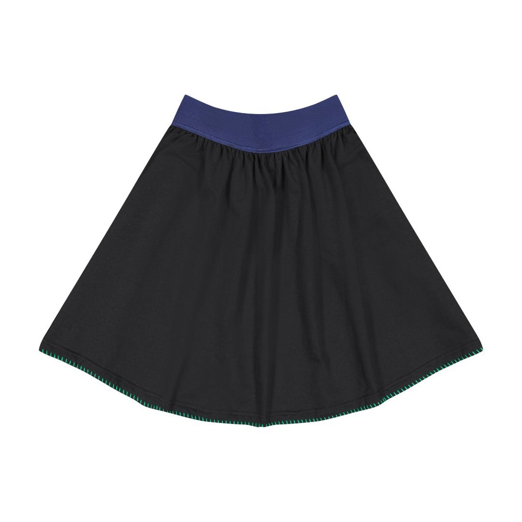 Retrokid Remy Hem Stitch Black Sweatshirt Skirt with Green Detail