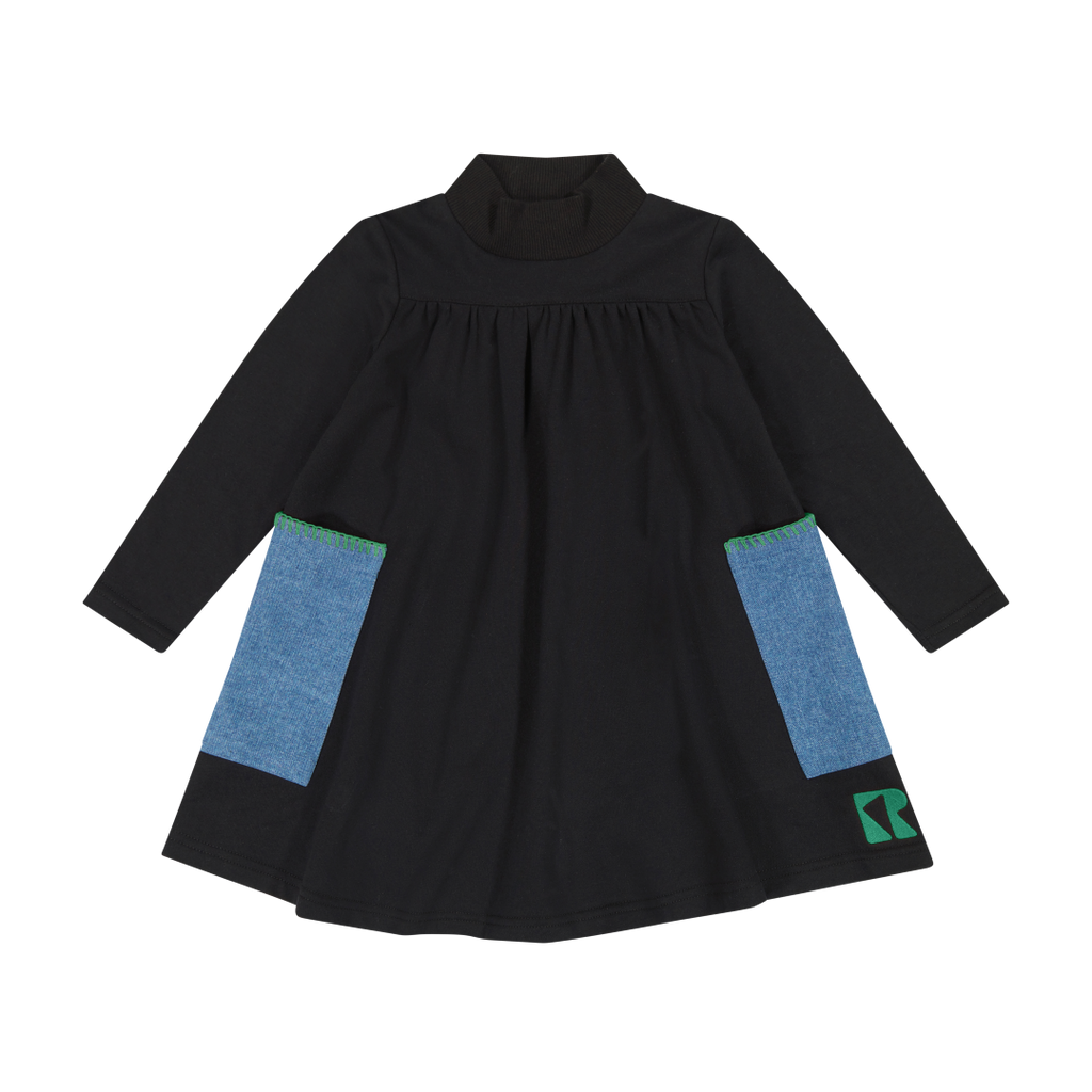 Retrokid Remy Black Twirl Oversized Dress with Pockets