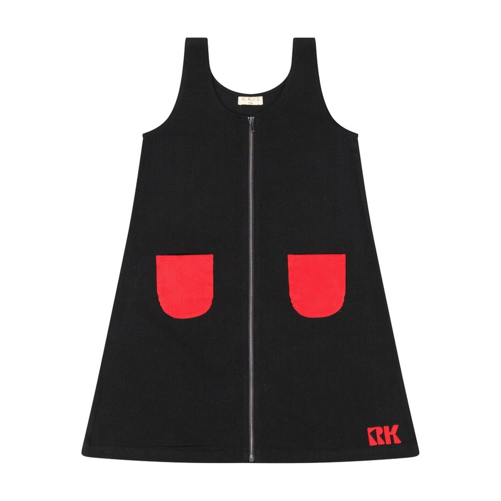 Retrokid Ruby Sleeveless Cord Pockets Black/ Red Dress
